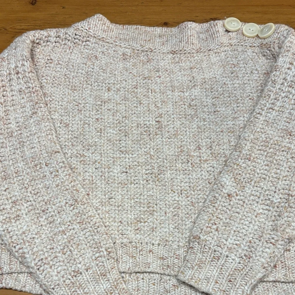 J. Crew Textured Knit Sweater‎ - Cream/Pink With Button Neck